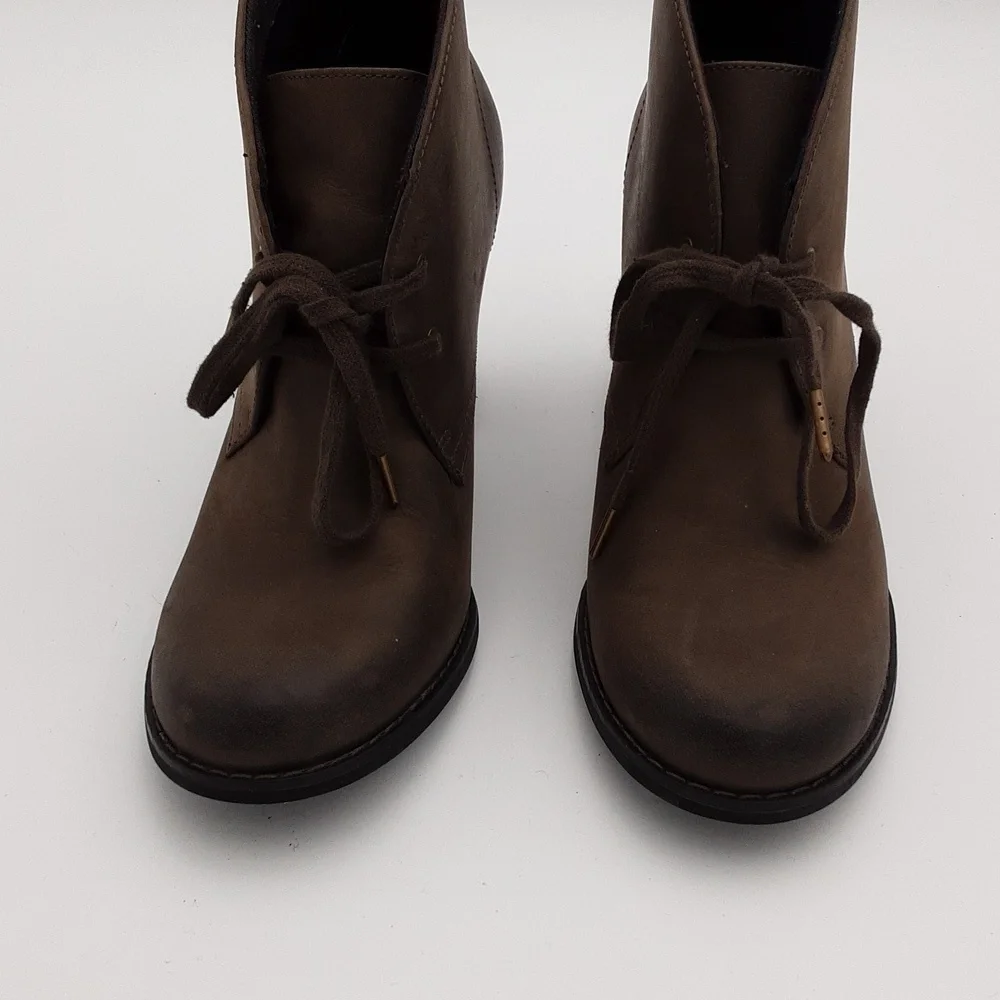 Indigo ankle leather booties women 7M brown casual festival retro y2k Lace-up